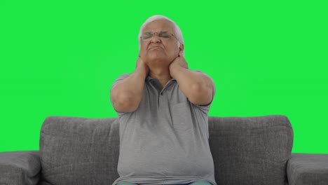 Sick-Indian-old-man-suffering-from-neck-pain-Green-screen