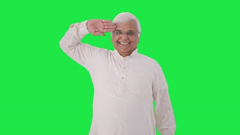 Happy-Indian-old-man-saluting-Green-screen