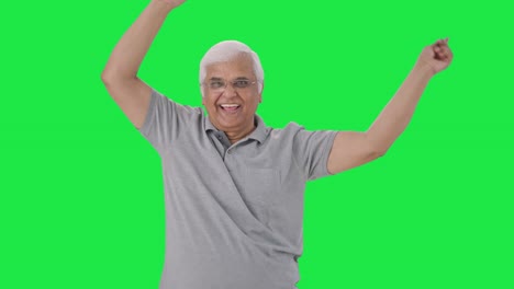 Happy-Indian-old-man-dancing-and-enjoying-Green-screen