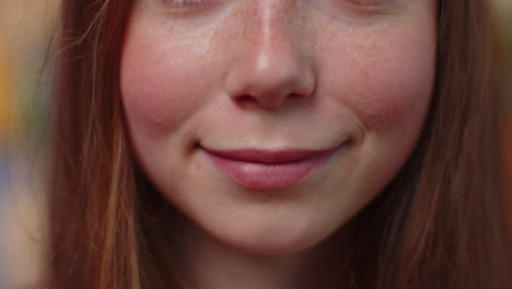 Portrait-close-up-of-young-happy-redhead-woman-smile-mouth,-red-lipstick,-female-model-smiles-wide