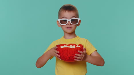 Pequeño-Niño-Lindo-Niños-Niño-Comiendo-Palomitas-De-Maíz-Viendo-Comedia-Película-Cine-Con-Gafas-3d