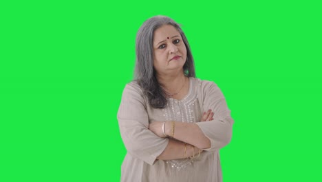 Portrait-of-Confident-Indian-old-woman-standing-crossed-hands-Green-screen