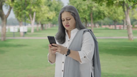 Madre-India-Enojada-Charlando-Por-Teléfono-En-El-Parque