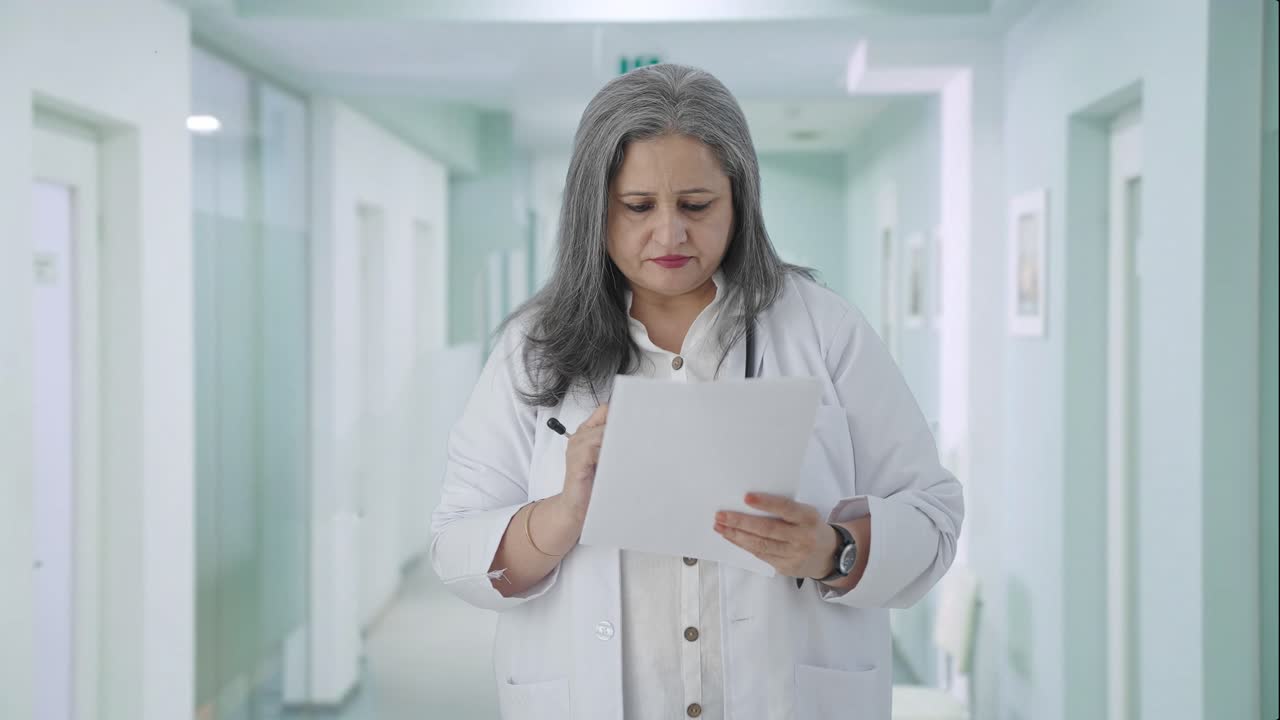 Indian Senior Female Doctor Checking Medical Reports Free Stock Video ...