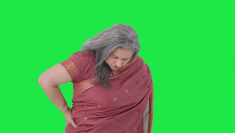 Sick-Indian-old-woman-suffering-from-back-pain-Green-screen