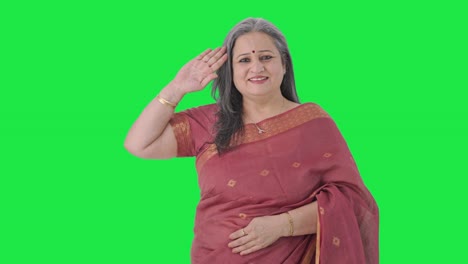 Happy-Indian-old-woman-saluting-Green-screen