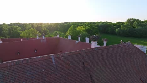 Schloss-Marchegg-With-White-Stork-Birds-Nesting-On-The-Roof-In-Lower-Austria