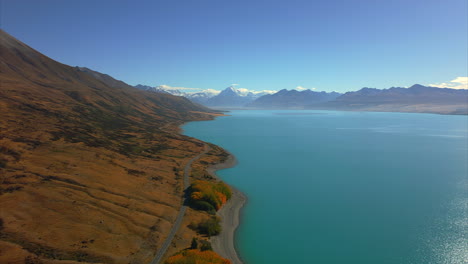 Lake-Pukaki-in-the-Mackenzie-Basin-on-New-Zealand's-South-Island---high-altitude-aerial