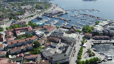 Boats-Moored-At-The-Harbour-Of-Stromstad-Coastal-City-In-Sweden