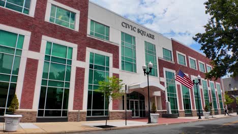 A-sideways-panning-view-of-Civic-Square-building-In-New-Brunswick,-NJ