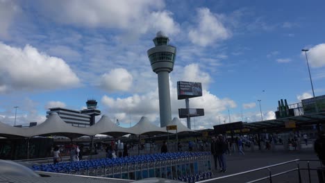 Schiphol-airport-in-Amsterdam-,-The-Netherlands,Air-traffic-control-tower