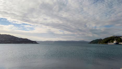 Air-New-Zealand-airplane-flying-over-harbour-water-to-land-at-Wellington-International-Airport-in-capital-city-of-NZ-Aotearoa