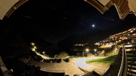 Star-trails-time-lapse-over-city-with-fisheye-extreme-wide-angle-perspective