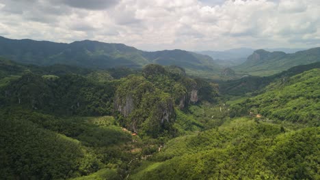 Stunning-Limestone-Mountain-Landscape,-Exploring-the-Deep-South-Phatthalung-and-Yala-Province-Southern-Thailand,-Aerial-Drone-View