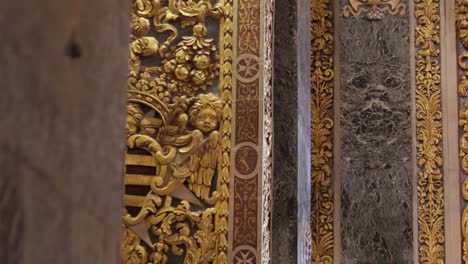 Panning-to-the-right-of-the-details-of-the-wall-of-the-Co-Cathedral-of-Saint-John-in-Valletta,-Malta