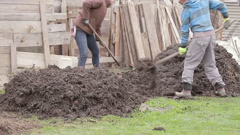 Haciendo-Compost-En-El-Jardín-Con-Gente-Stock-De-Metraje-De-Archivo-Stock-De-Videos