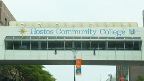 Close-Up-Pan-Right-of-the-Hostos-Community-College-Building-Overpass-at-the-Main-Campus