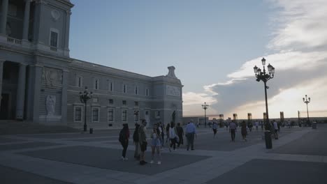 Outside-view-for-the-Cathedral-of-Saint-Mary-the-Royal-of-the-Almudena-in-Madrid,-Spain