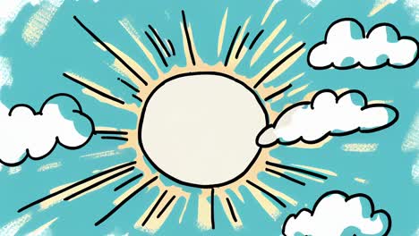 hand-drawn-animation-of-sun-shining-with-blue-sky-and-clouds