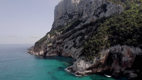 Rocky-Mountain-On-Baunei-Coast-At-Cala-Sisine,-Gulf-of-Orosei,-Sardinia,-Italy