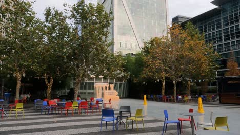 San-Francisco-CA-USA,-Empty-Square-in-Salesforce-Park,-Decorated-Trees-During-Christmas-Holidays