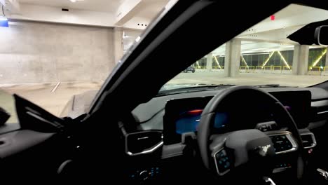 Interior-view-of-Ford-mustang-convertible-luxuy-car-vehicle-parked-in-parking-garage-of-Alamo-Car-rental-in-Honolulu-Airport-Hawaii-for-tourist-on-vacation