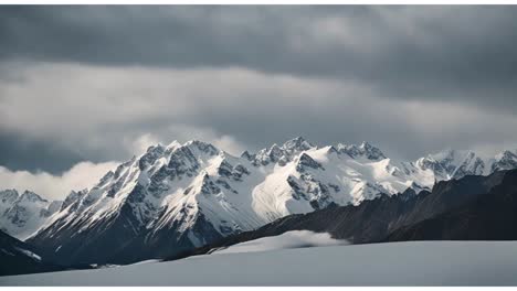 Stunning-snowy-mountain-range-towering-above-white-clouds-in-a-blue-sky