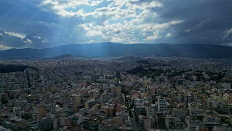 Panoramic-View-Over-Buildings-In-Athens-City,-Greece---Drone-Shot