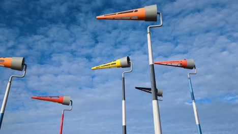 Tilt-up-view-of-Akau-Tangi-wind-sculptures-along-the-waterfront-of-Wellington,-New-Zealand-Aotearoa