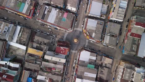 City-Roundabout-in-Betong-Yala-Province-Top-View-Zoom-Out-Aerial-Drone-Establisher,-Thailand-Deep-South-Muslim-Insurgency-Border-Town