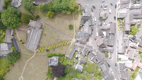 Aerial-top-down-view-of-Chagford,-a-market-town-and-civil-parish-on-the-north-east-edge-of-Dartmoor,-in-Devon,-England