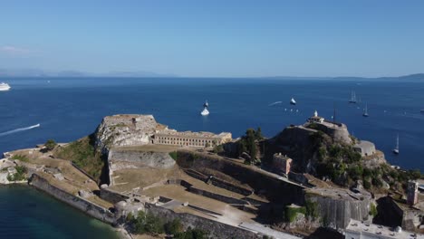 Old-Venetian-Fortress-of-Corfu-City,-Aerial-Panoramic-View,-Greece