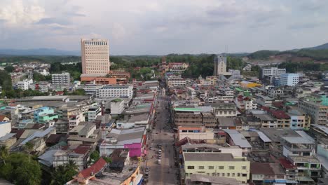 Betong-City-Center-Aerial-Drone,-Thailand-Deep-South-Malaysian-Border-Sex-Tourism-Town