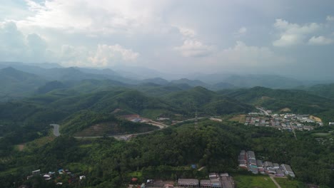 The-Southernmost-of-Thailand-along-the-Malaysian-Border,-Betong-Province-surrounded-by-Mountains-Aerial-Drone-View