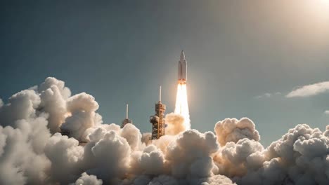 Rocket-launch-captured-in-high-detail,-showing-the-vibrant-flames-and-powerful-engines-propelling-the-spacecraft-into-orbit