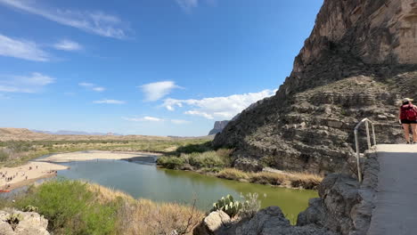 Female-Hiker-in-Big-Bend-National-Park,-Santa-Elena-Canyon,-Texas-USA