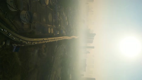 Vertical-aerial-establishment-shot-of-the-famous-Mumbai-skyline-covered-in-smog