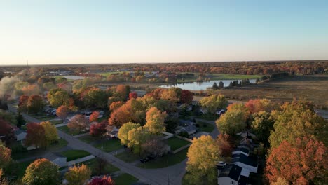 Stunning-aerial-footage-of-a-peaceful-neighborhood-showcasing-vibrant-autumn-colors