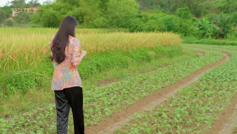 Joven-Agricultora-Que-Trabaja-En-El-Jardín-Y-Controla-Con-Una-Tableta-5G-La-Moderna-Tecnología-Agrícola-De-Precisión-Que-Mejora-La-Eficiencia-De-Los-Cultivos