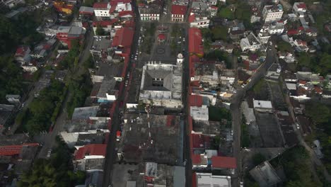 Xilitla-urban-infrastructure-in-central-Mexico,-aerial-top-down-view-cityscape