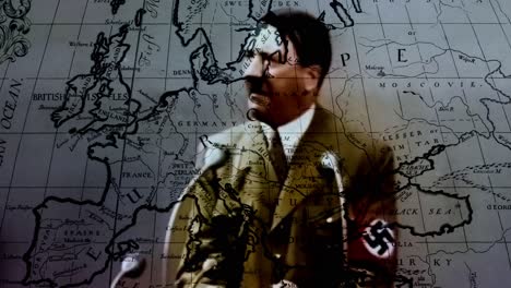 Superimposed-image-of-Hitler-on-vintage-European-map