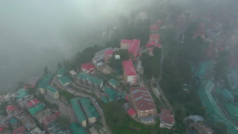 Vista-Aérea-De-La-Estación-De-Montaña-De-Shimla,-Calle-Comercial