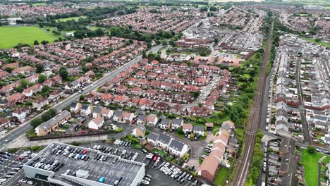 Drone-Aerial-View-Footage-Of-Sunderland-North-East-England-UK-British-City-Tyne-And-Wear-Seaburn-Hendon-Roker-Stadium-Of-Light-SAFC