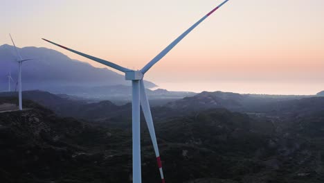 Cinematic-flight-by-the-wind-turbines-at-Datca-Peninsula,-Muğla-province