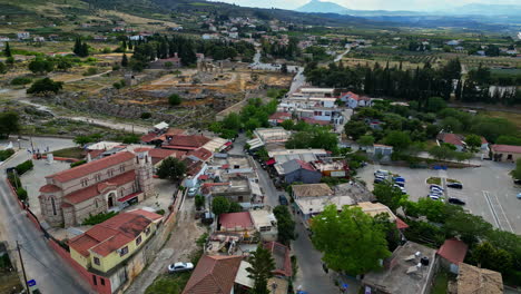 Town-Near-Chlemoutsi-Castle-Museum-In-Greece---Aerial-Drone-Shot