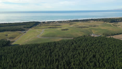 Bosque-De-Pinos-Y-Terreno-Despejado-Cerca-De-La-Costa-De-La-Playa-De-Waimairi,-Christchurch,-Nueva-Zelanda