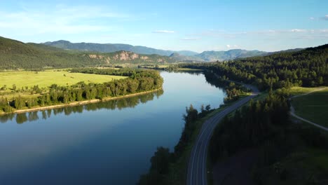 Highway-And-River-Nature-Scenery-Near-Kamloops-In-Canada