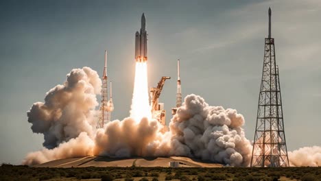 Rocket-launch-captured-in-high-detail,-showing-the-vibrant-flames-and-powerful-engines-propelling-the-spacecraft-into-orbit