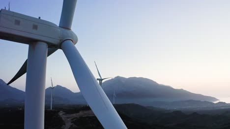 Static-drone-shot-of-wind-power-turbine-at-Aegean-region-of-Turkey,-DATÇA-peninsula