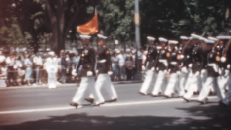 Line-of-US-Marines-Marching-In-Military-Ceremony-of-Vintage-1950s